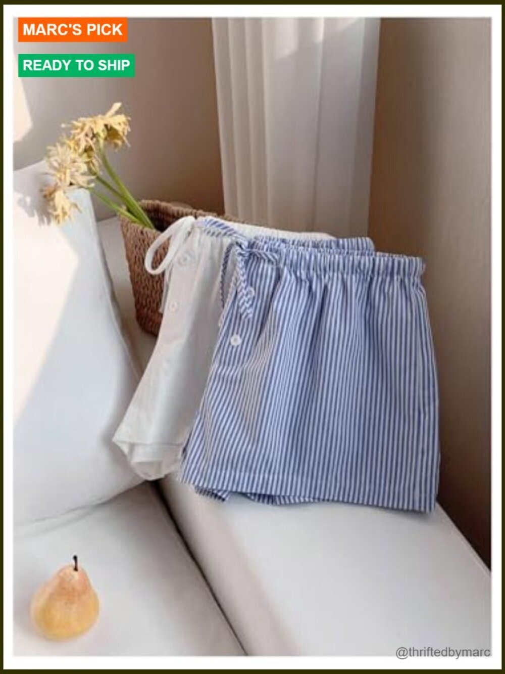 2 Pack Linen Shorts Striped Gingham Summer Beach Pajama Boxer - Picture 2 of 7